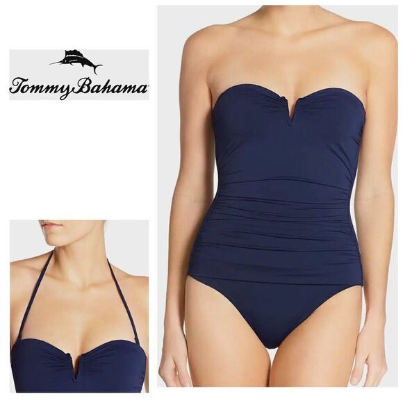 New. Tommy Bahama navy v-neck one piece. Size 4. Retails $139 - Picture 2 of 10